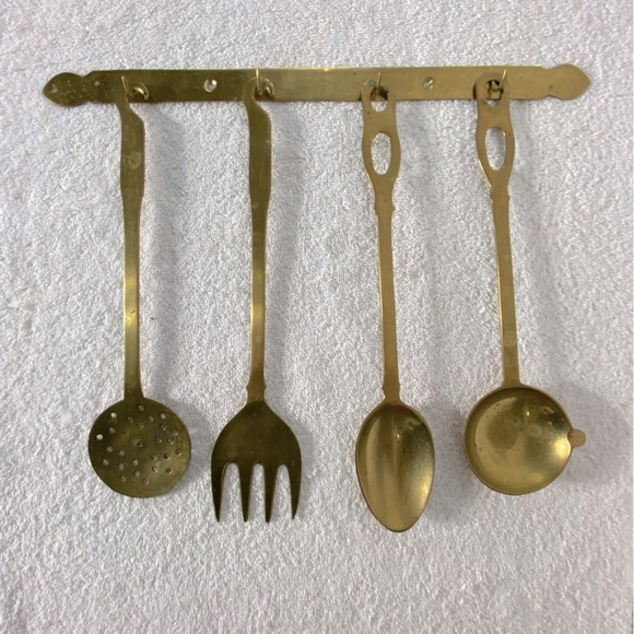 Vintage Other - Vintage Brass Utensil Set With Hanger Strip